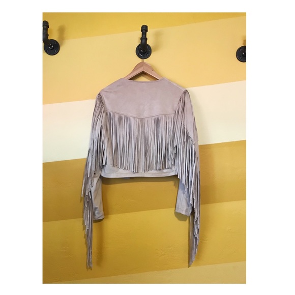 SOLD! Faux Suede Fringe Cropped Jacket - Taupe - Picture 2 of 6